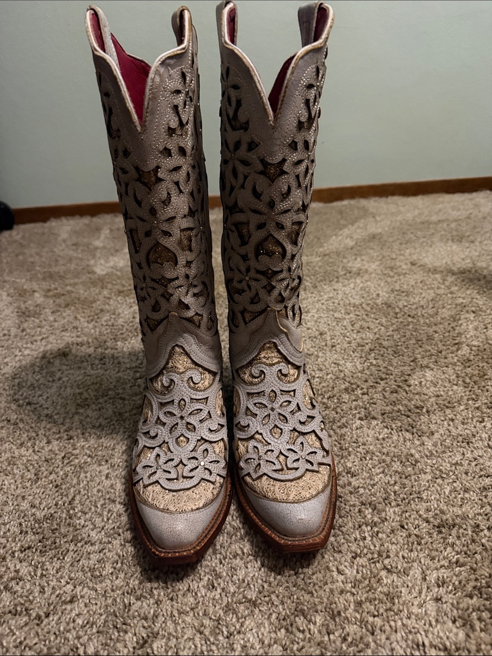 Women's Ferrini bliss white cowboy boots white distressed full grain leather